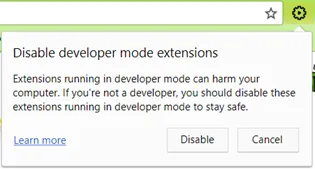 Chrome warning for manually installed extensions from file