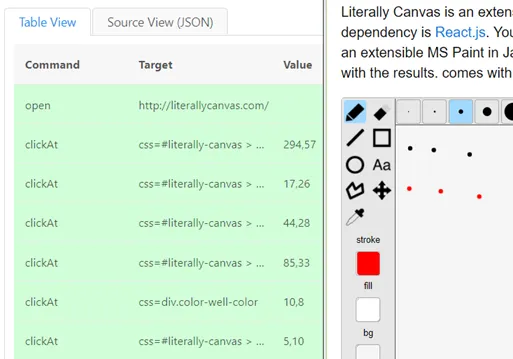 Click inside a canvas element with clickAt