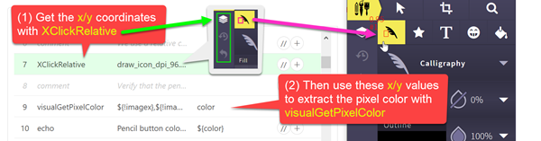 How to get get the pixel color with RPA software and Selenium IDE ++