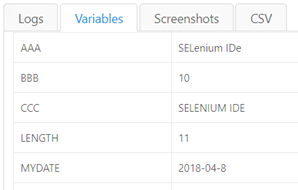 Variable tab to show the values of user-created and internal variables