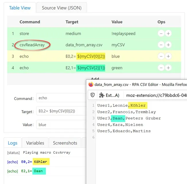 Import CSV into RPA Selenium IDE