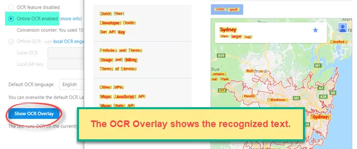 Enable and test the text recognition on the OCR tab