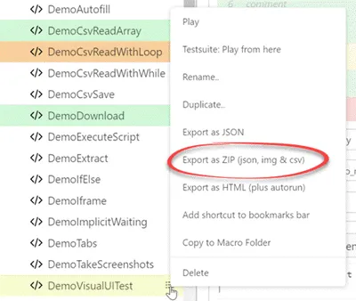 Export RPA script