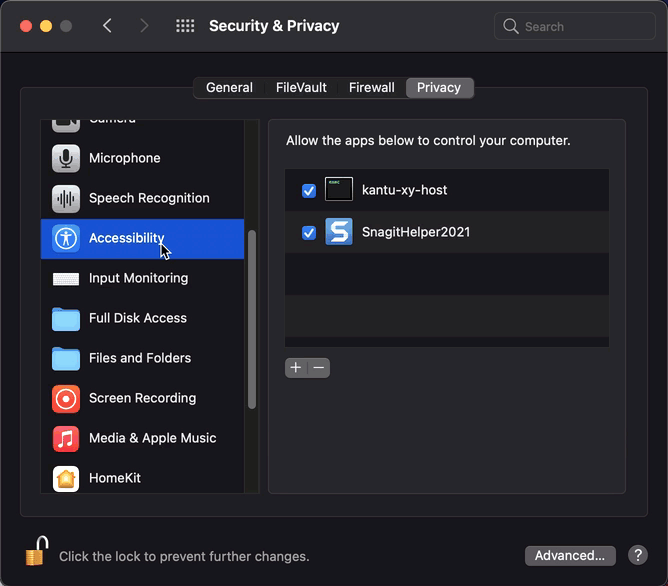 macOS permission settings